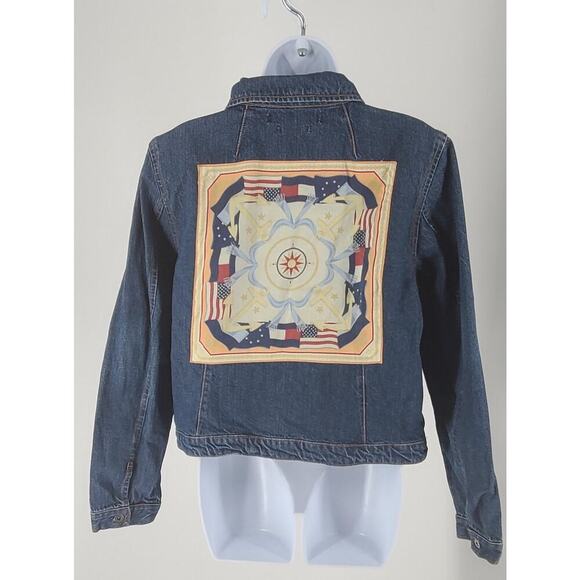 Tommy Hilfiger Vintage Nautical flags women's jean jacket Size XL Country - Picture 1 of 10